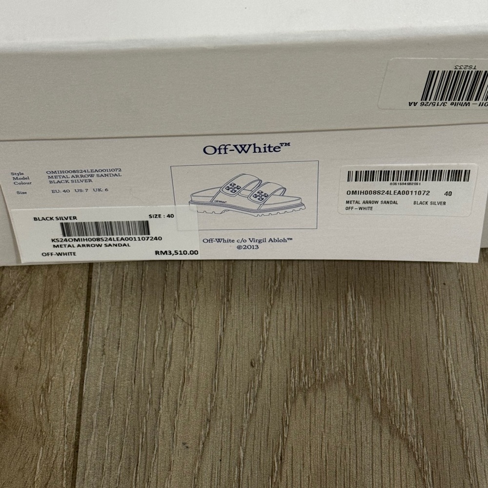 Off-White Arrows Leather Sandals Black Silver EU 40 NWT COA ALL INCLUSIVE - Picture 3 of 4